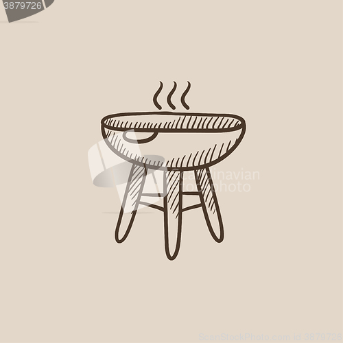 Image of Kettle barbecue grill sketch icon.