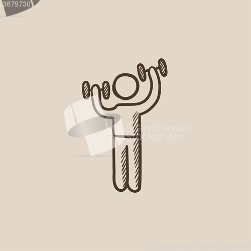 Image of Man exercising with dumbbells sketch icon.