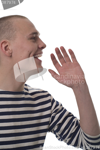 Image of A bald man in striped vest