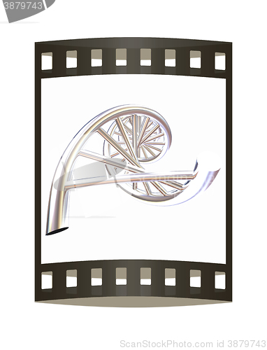 Image of DNA structure model on white. The film strip
