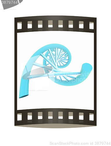 Image of DNA structure model on white. The film strip