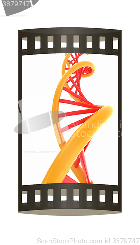 Image of DNA structure model on white. The film strip