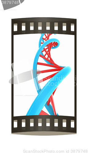 Image of DNA structure model on white. The film strip