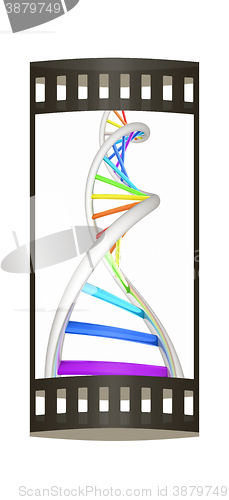 Image of DNA structure model on white. The film strip