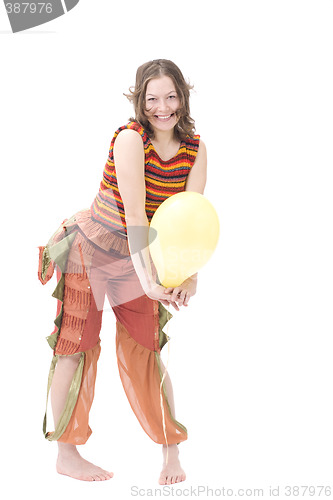 Image of Colorful dressed female with balloon II
