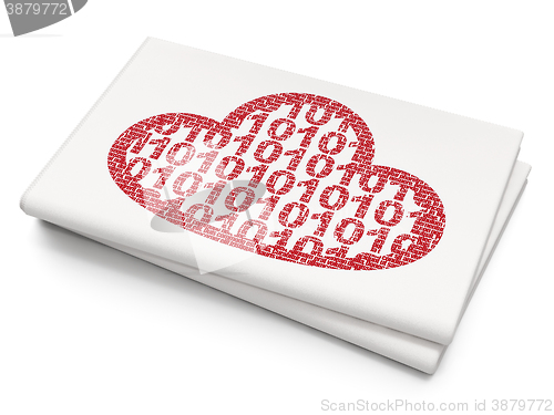 Image of Cloud networking concept: Cloud With Code on Blank Newspaper background