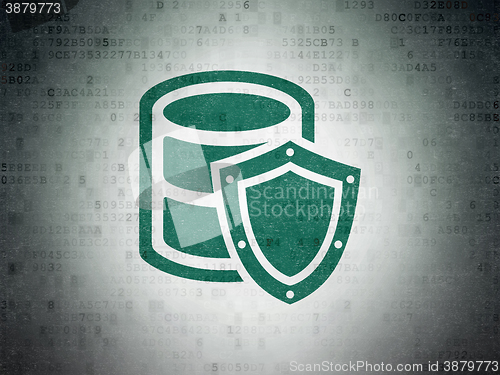 Image of Database concept: Database With Shield on Digital Data Paper background