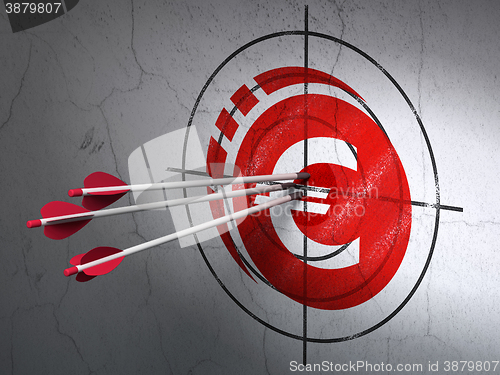 Image of Banking concept: arrows in Euro Coin target on wall background