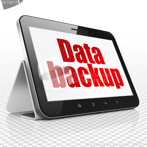 Image of Information concept: Tablet Computer with Data Backup on display