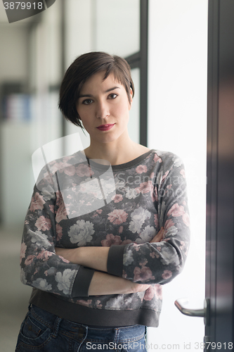 Image of portrait of business woman in casual clothes at startup office