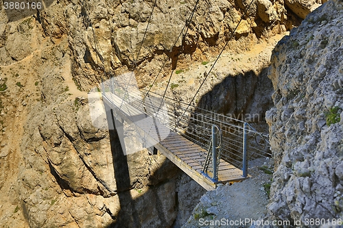 Image of Suspension Footbridge In The Dolomites