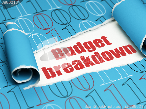 Image of Finance concept: red text Budget Breakdown under the piece of  torn paper