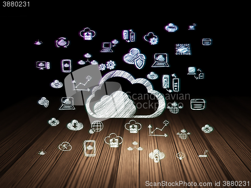 Image of Cloud technology concept: Cloud in grunge dark room