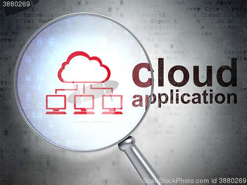 Image of Cloud computing concept: Cloud Network and Cloud Application with optical glass