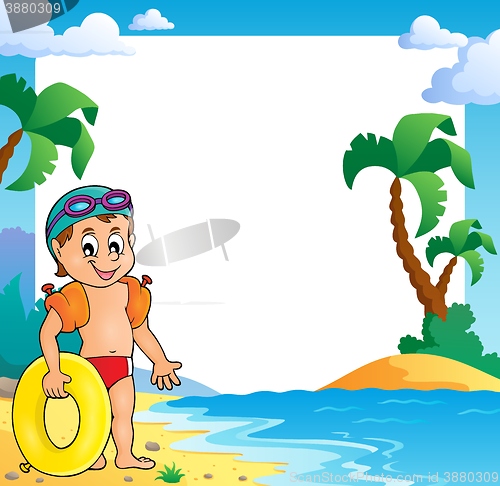 Image of Beach theme frame with small swimmer