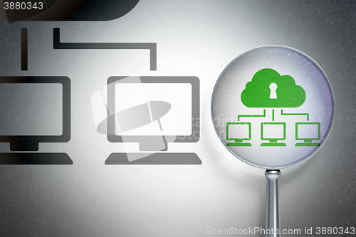 Image of Cloud technology concept:  Cloud Network with optical glass on digital background