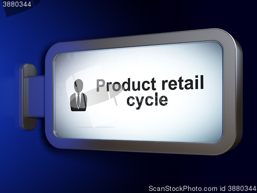 Image of Advertising concept: Product retail Cycle and Business Man on billboard background