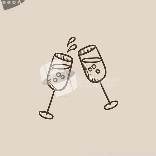 Image of Two glasses of champaign sketch icon.