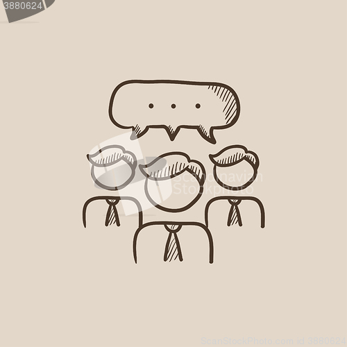 Image of People with speech square above their heads sketch icon.