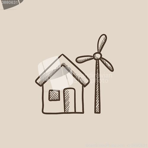 Image of House with windmill sketch icon.