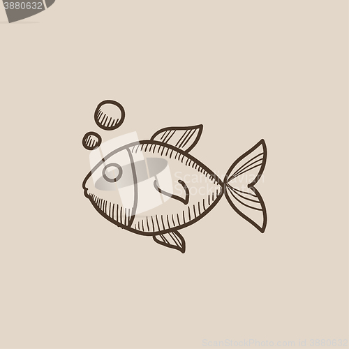 Image of Little fish under water sketch icon.