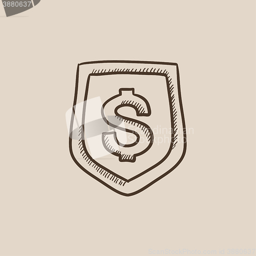 Image of Shield with dollar symbol sketch icon.