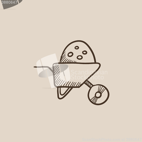 Image of Wheelbarrow full of sand sketch icon.