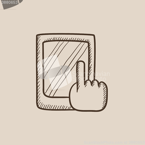 Image of Finger pointing at tablet sketch icon.