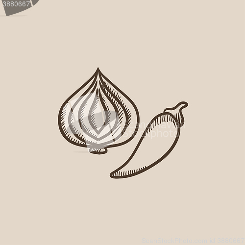 Image of Garlic and chilli sketch icon.