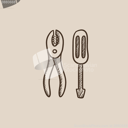 Image of Screwdriver with pliers sketch icon.
