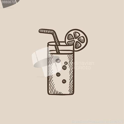 Image of Glass with drinking straw sketch icon.