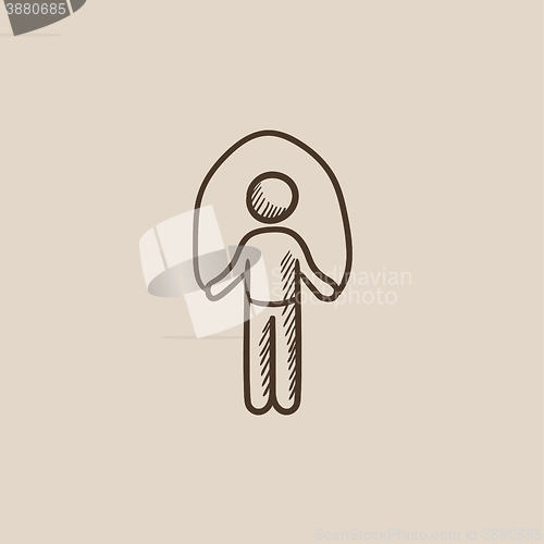 Image of Man exercising with skipping rope sketch icon.