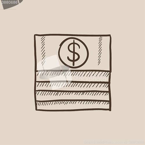 Image of Stack of dollar bills sketch icon.
