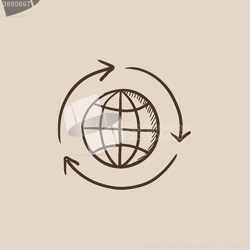 Image of Globe with arrows sketch icon.