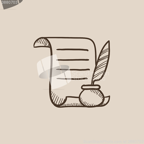 Image of Paper scroll with feather pen sketch icon.