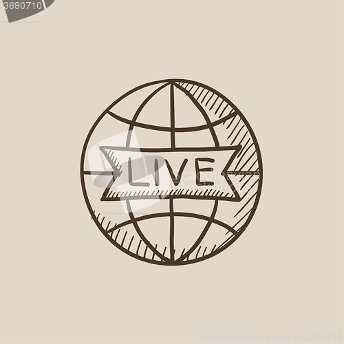 Image of Globe with live sign sketch icon.