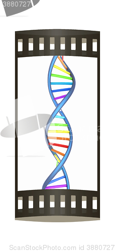 Image of DNA structure model on white. The film strip