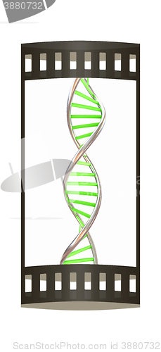 Image of DNA structure model on white. The film strip