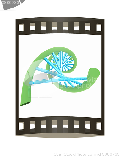 Image of DNA structure model on white. The film strip