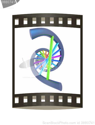 Image of DNA structure model on white. The film strip
