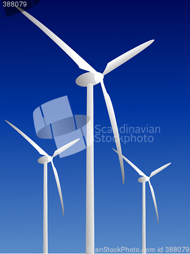 Image of Wind power plants on blue background