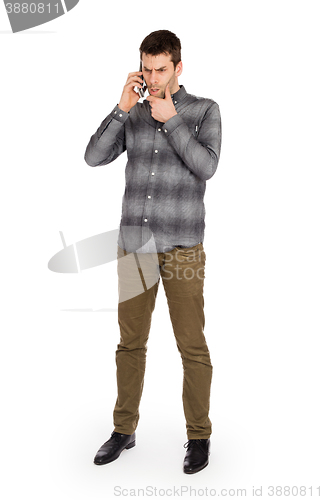 Image of Caucasian man on the phone - confusing phone call