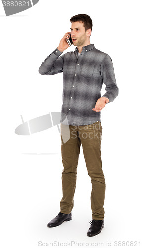 Image of Caucasian man on the phone - confusing phone call
