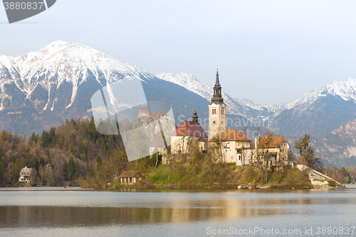 Image of Lake Bled with island church, Slovenia, Europe.