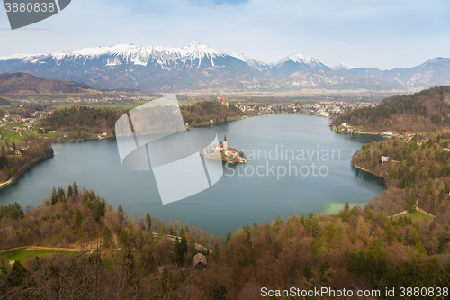 Image of Lake Bled with island church, Slovenia, Europe.