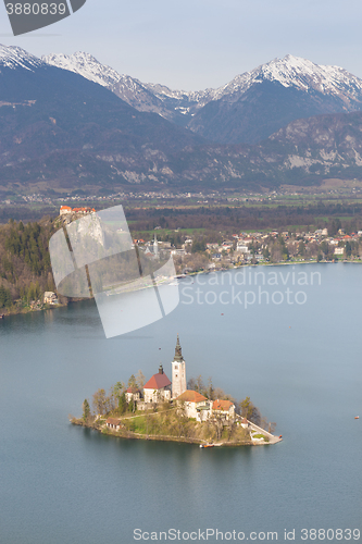 Image of Lake Bled with island church, Slovenia, Europe.