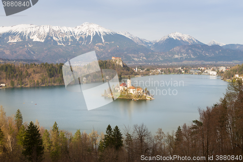 Image of Lake Bled with island church, Slovenia, Europe.