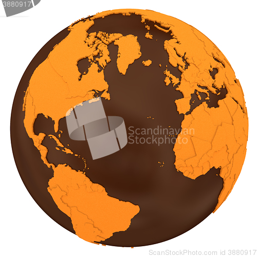 Image of North America and Europe on chocolate Earth