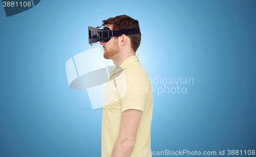 Image of man in virtual reality headset or 3d glasses