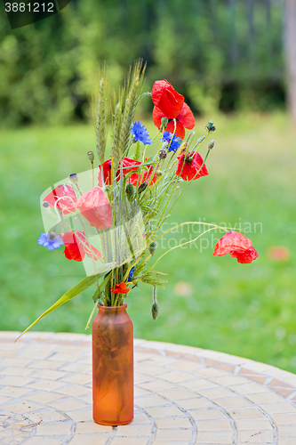 Image of Bunch of of red poppies and cornflowers